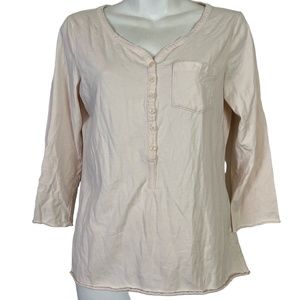 SUNDANCE Light Blush Pink V-Neck Henley 3/4 Long Sleeve Tee T Shirt Top Knit  S